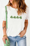 White Embroidered Clover St Patricks Fashion Graphic Tee - Aaria Tees Aaria Tees