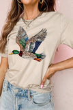 White Flying Mallard Print Crew Neck T Shirt Aaria Tees
