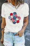 White Faux Patchwork Patriotic Flower Printed T Shirt Aaria Tees
