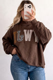 Coffee WWJD Mix Pattern Letter Graphic Exposed Seam Loose Plus Size Sweatshirt Aaria Tees