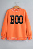 Orange Polka Dot Contrast Trim BOO Letter Print Baggy Graphic Sweatshirt Aaria Tees