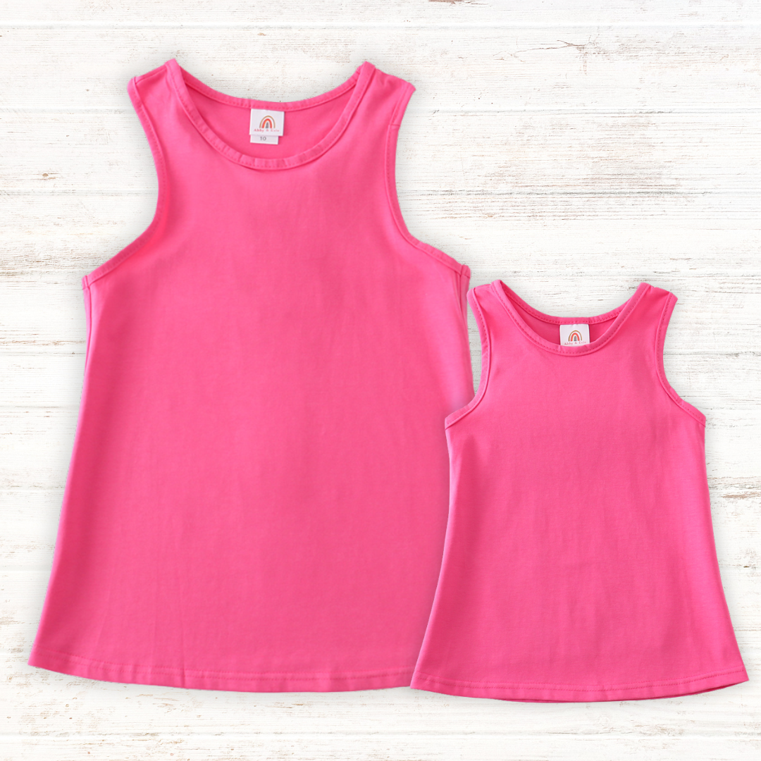 Hot pink blank basic kids teens adult tank top - Aaria Tees Aaria Tees