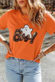 Orange Sequin Ghost Halloween Graphic T-Shirt Aaria Tees