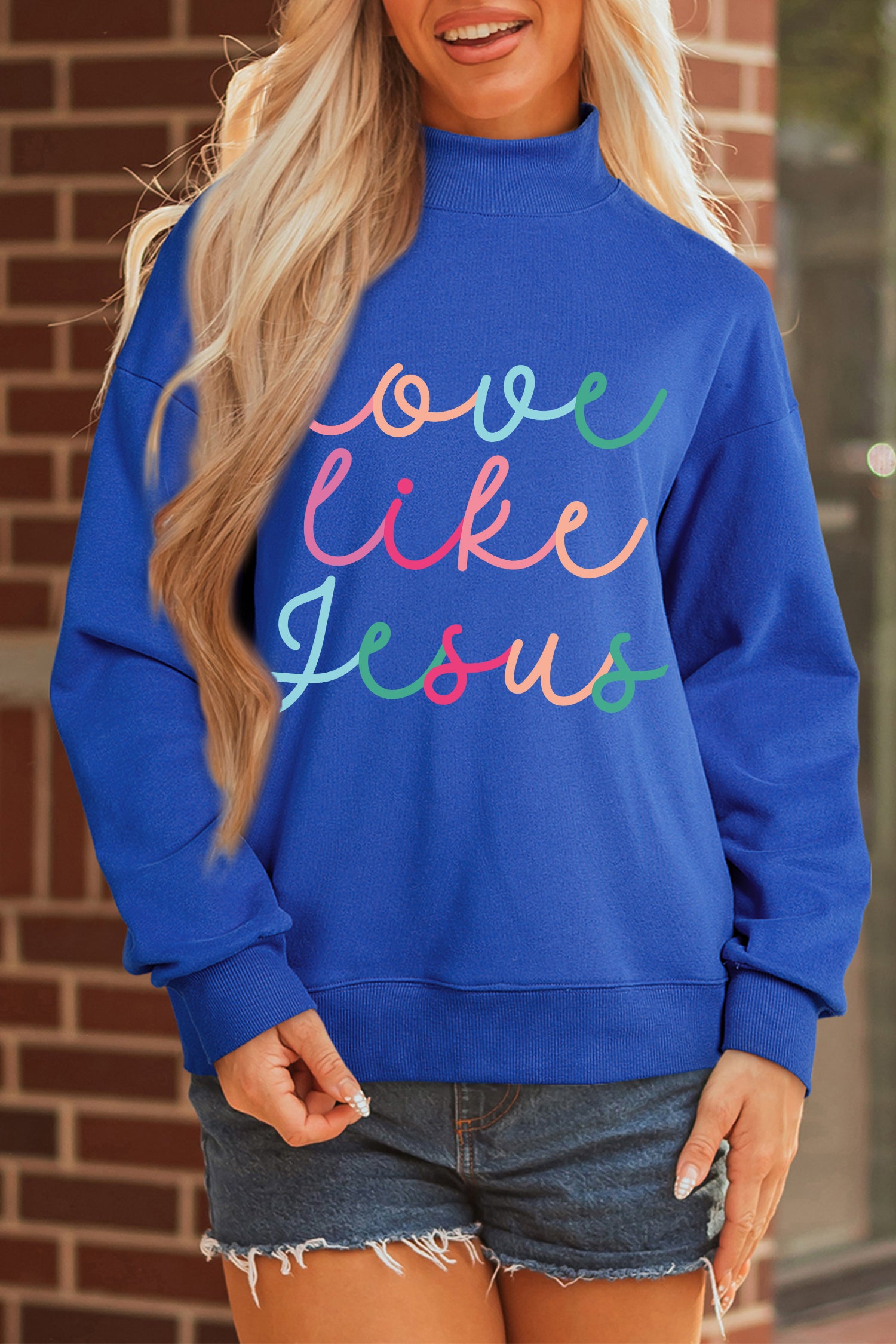 Dark Blue Love Like Jesus Mock Neck Sweatshirt - Aaria Tees Aaria Tees