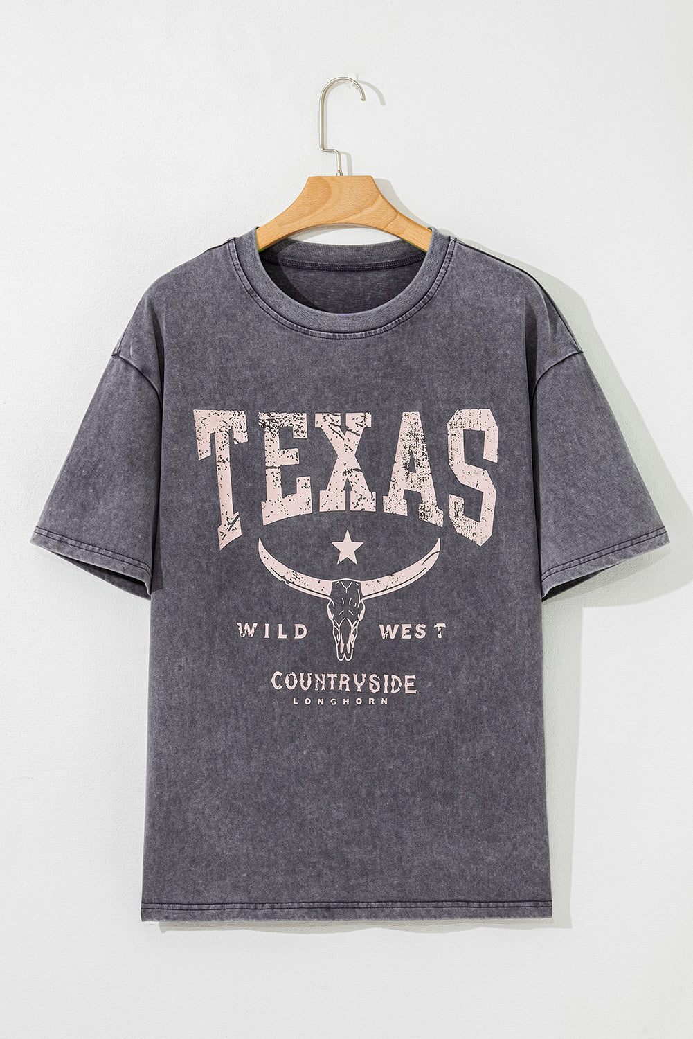 Medium Grey TEXAS Steer Head Graphic Mineral Wash Oversized T Shirt - Aaria Tees Aaria Tees
