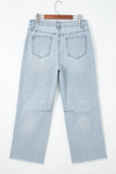 Beau Blue Sequin Detail Patched Rugby Pattern Raw Hem Shift Jeans - Aaria Tees Aaria Tees