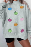 Gray Sequin Pumpkin Patch Mock Neck Baggy Sweatshirt Aaria Tees