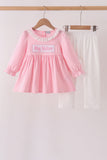 Pink big sister embroidery ruffle pants set - Aaria Tees Aaria Tees
