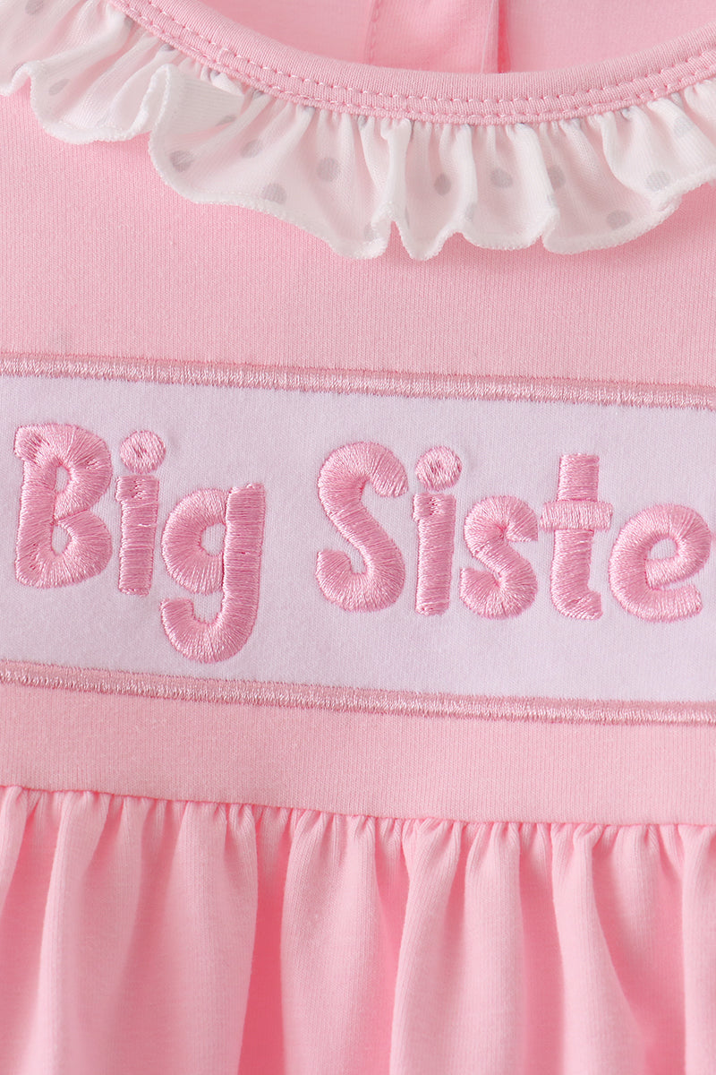 Pink big sister embroidery ruffle pants set - Aaria Tees Aaria Tees