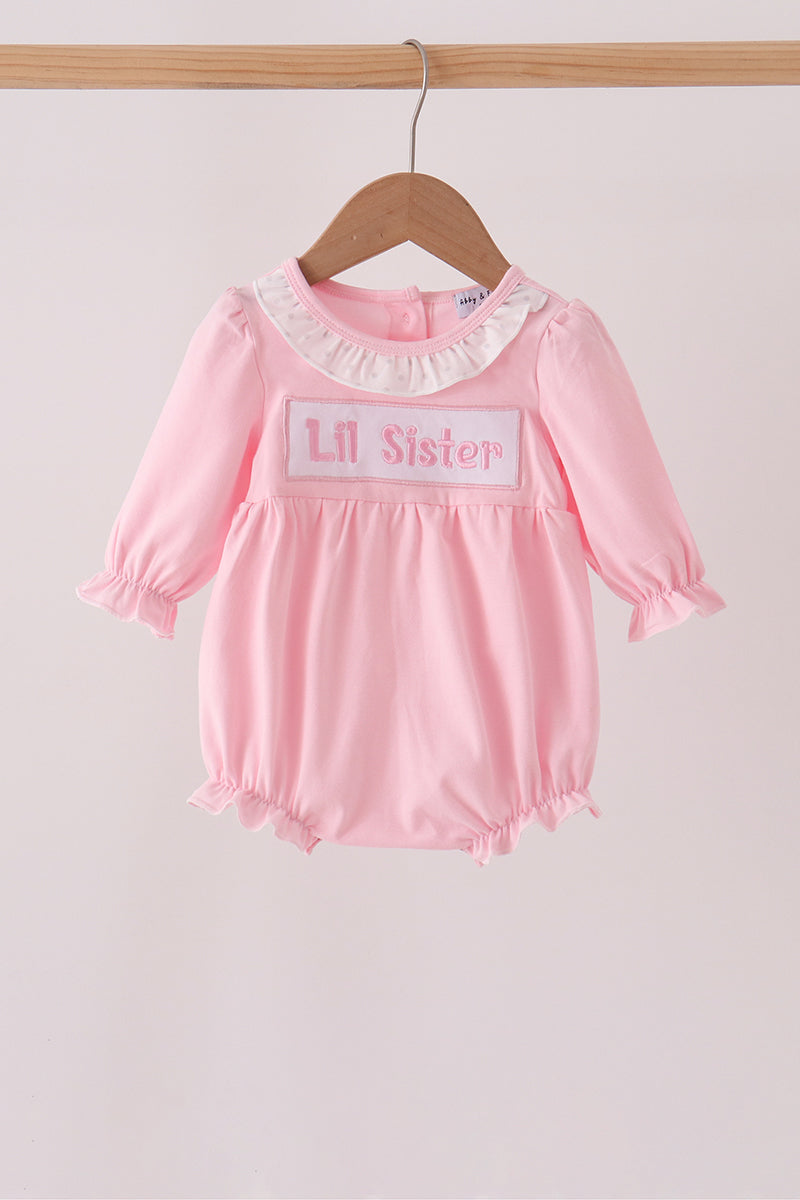 Pink Lil sister embroidery ruffle bubble - Aaria Tees Aaria Tees