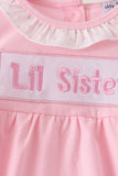 Pink Lil sister embroidery ruffle bubble - Aaria Tees Aaria Tees