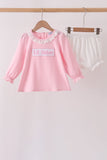 Pink Lil sister embroidery ruffle bloomer set - Aaria Tees Aaria Tees