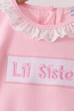 Pink Lil sister embroidery ruffle pants set - Aaria Tees Aaria Tees
