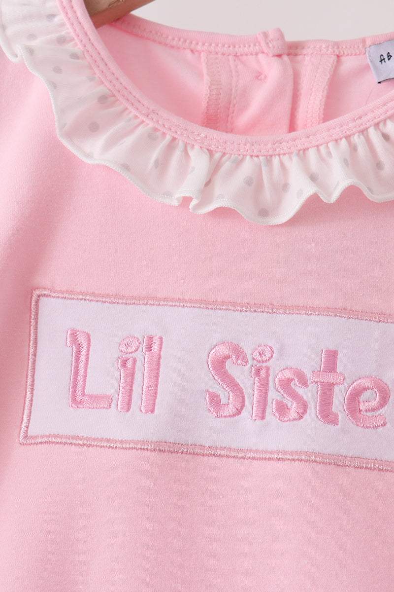Pink Lil sister embroidery ruffle bloomer set - Aaria Tees Aaria Tees