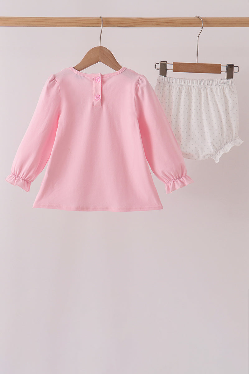 Pink Lil sister embroidery ruffle bloomer set - Aaria Tees Aaria Tees
