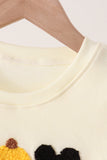 Beige character french knot top Aaria Tees