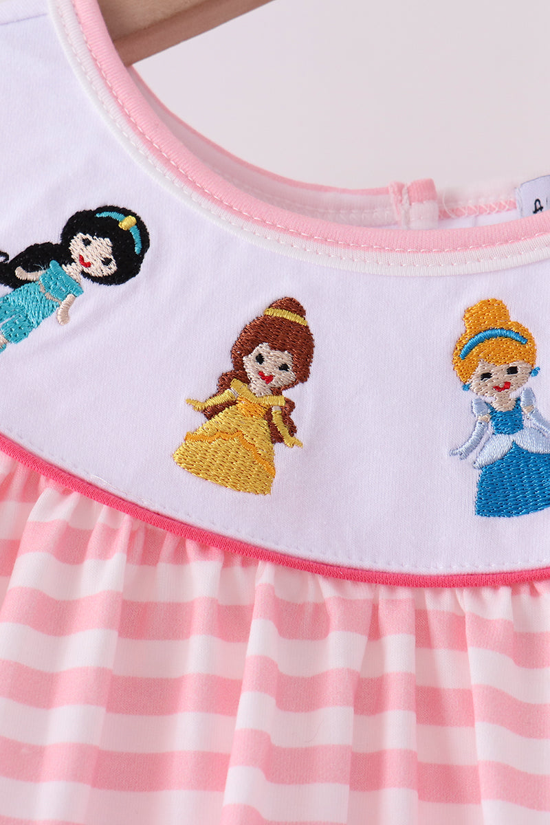 Pink Stripe Princess Embroidery Ruffle Pants Set - Aaria Tees Aaria Tees