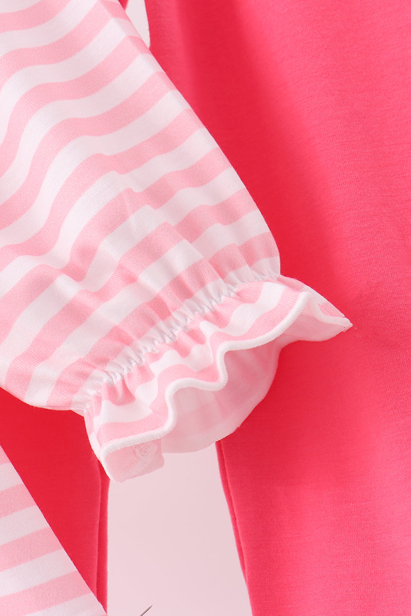 Pink Stripe Princess Embroidery Ruffle Pants Set - Aaria Tees Aaria Tees