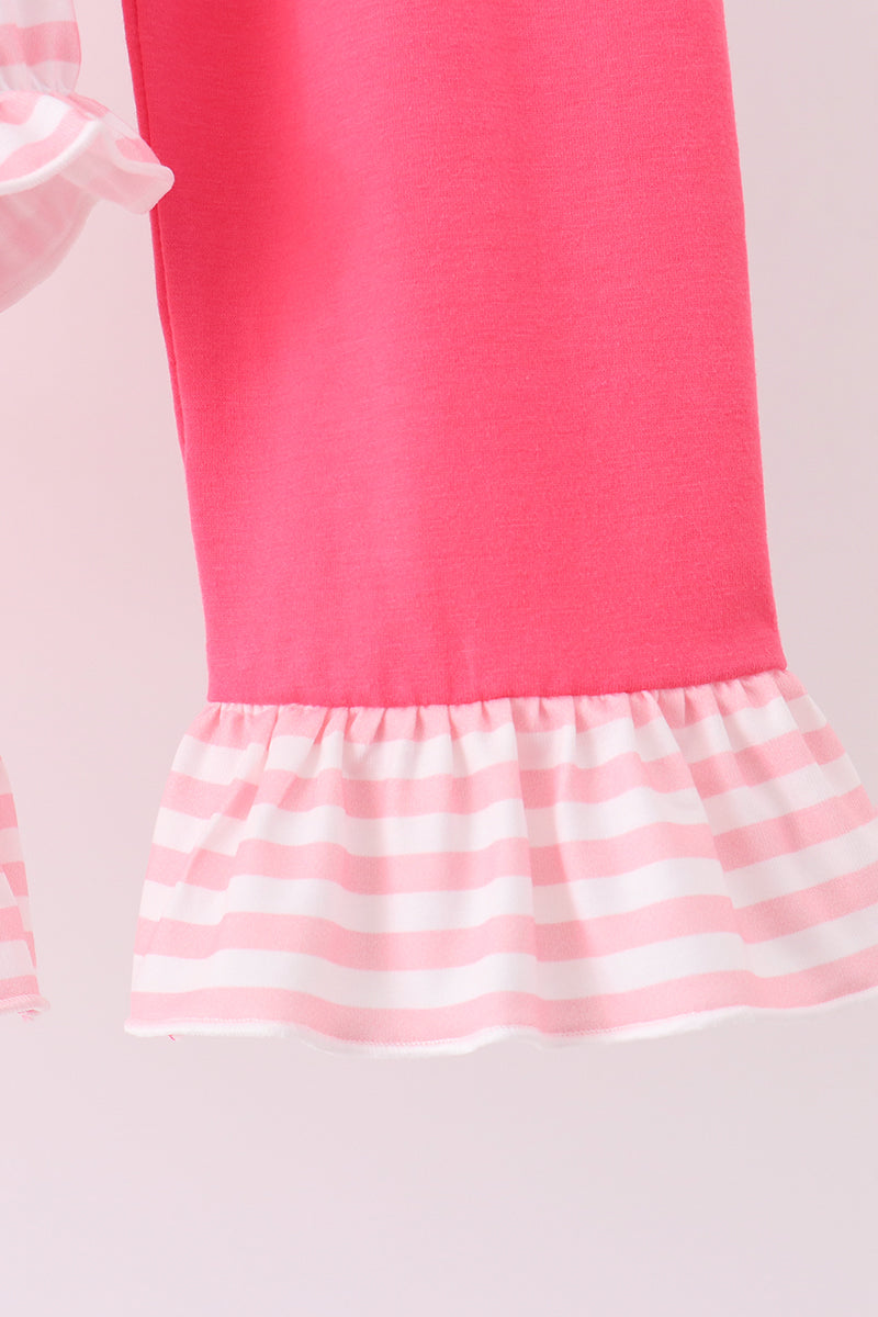 Pink Stripe Princess Embroidery Ruffle Pants Set - Aaria Tees Aaria Tees