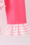 Pink Stripe Princess Embroidery Ruffle Pants Set - Aaria Tees Aaria Tees