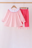 Pink Stripe Princess Embroidery Ruffle Pants Set - Aaria Tees Aaria Tees