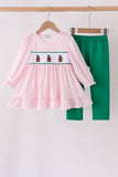 Pink Plaid Gingerbread Embroidery Ruffle Pants Set Aaria Tees