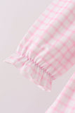 Pink Plaid Gingerbread Embroidery Ruffle Pants Set Aaria Tees