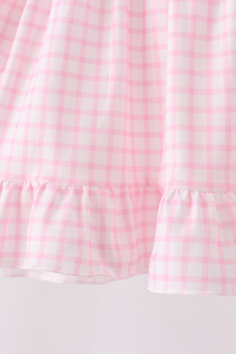 Pink Plaid Gingerbread Embroidery Ruffle Pants Set - Aaria Tees Aaria Tees