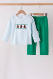 Blue Plaid Gingerbread Embroidery Pants Set Aaria Tees
