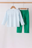 Blue Plaid Gingerbread Embroidery Pants Set Aaria Tees