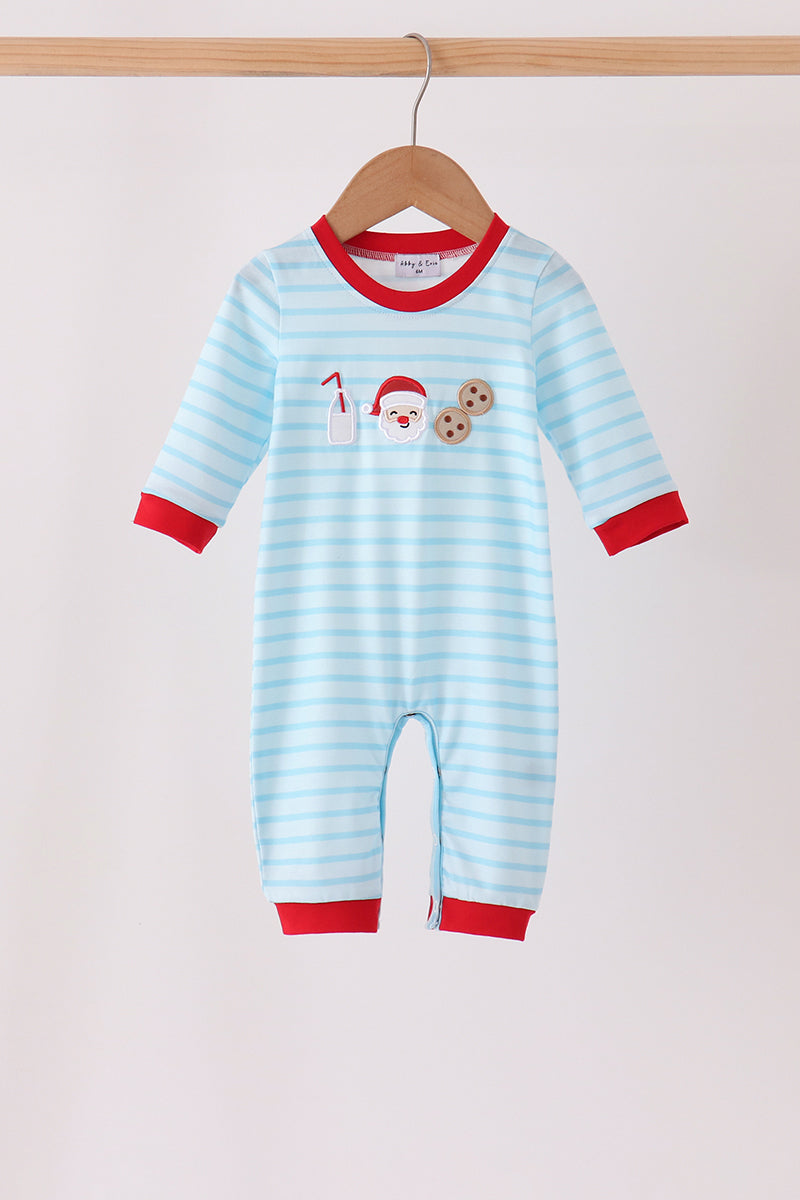 Blue Milk Santa Cookies Stripe Romper - Aaria Tees Aaria Tees