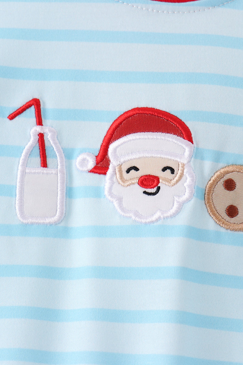 Blue Milk Santa Cookies Stripe Romper - Aaria Tees Aaria Tees