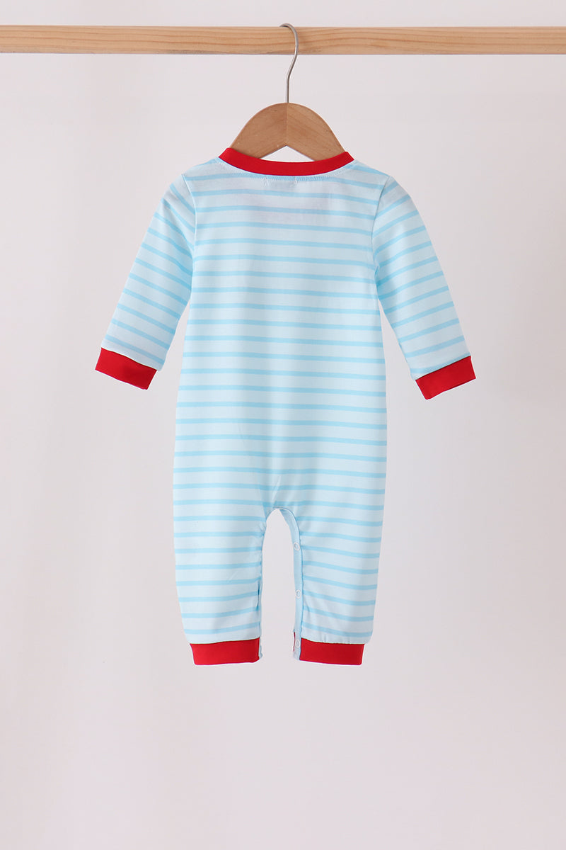 Blue Milk Santa Cookies Stripe Romper - Aaria Tees Aaria Tees