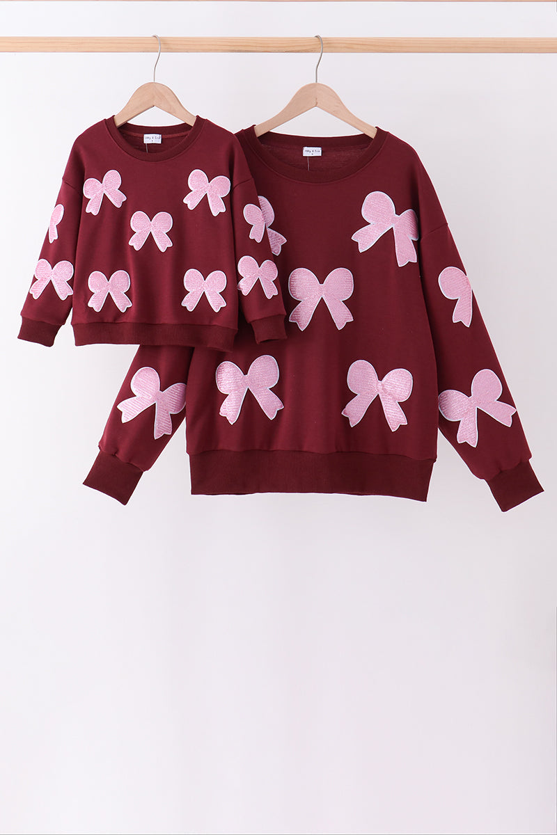Wine bow sequin mom&me top - Aaria Tees Aaria Tees