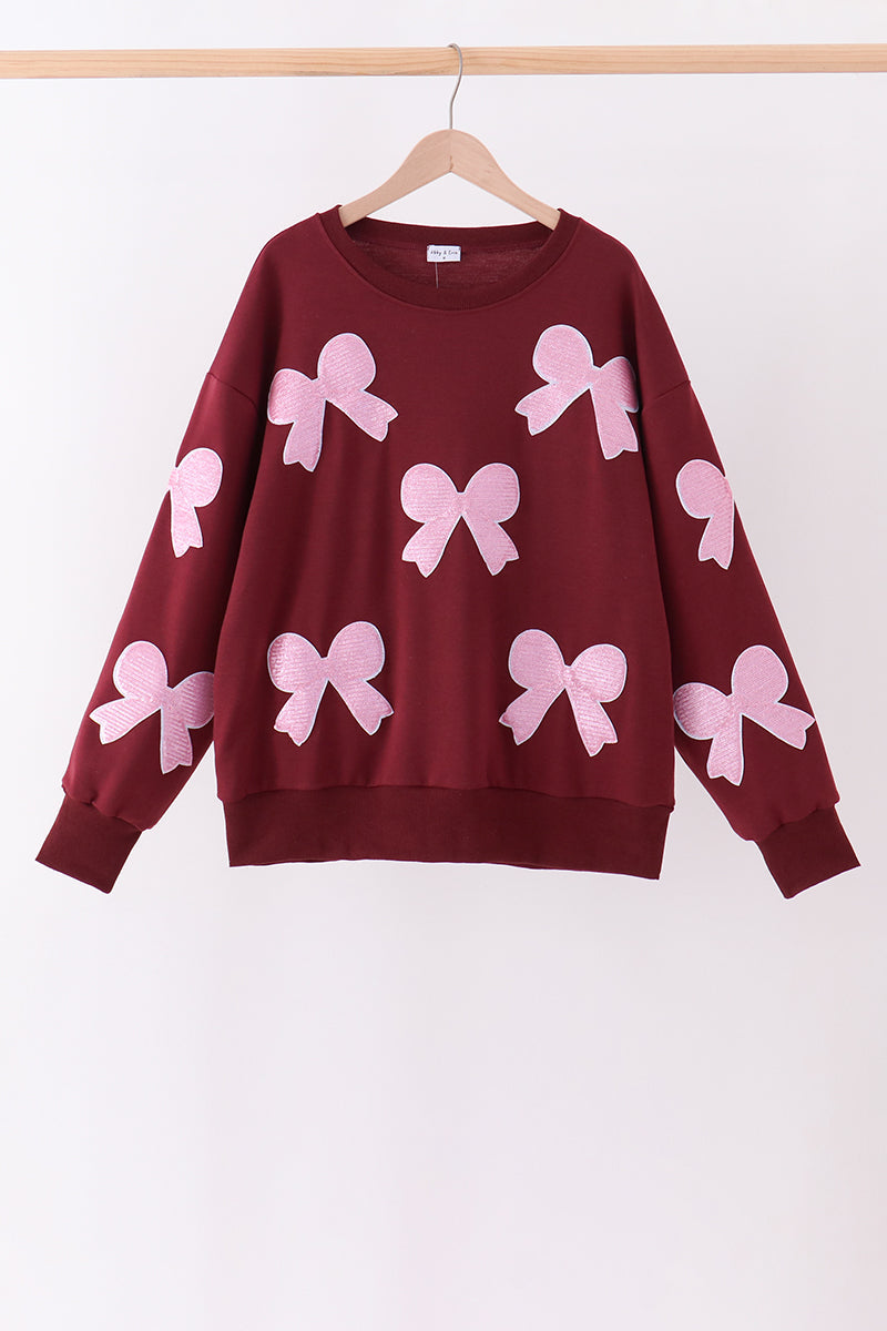 Wine bow sequin mom&me top - Aaria Tees Aaria Tees