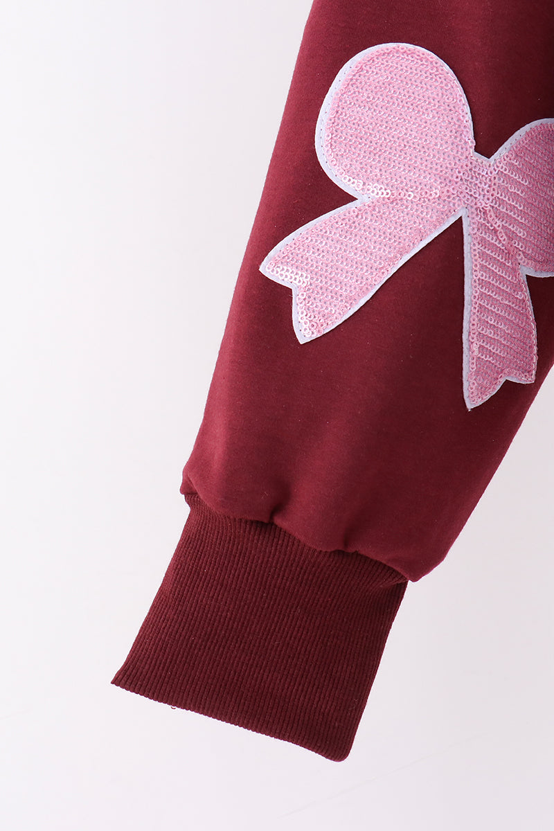 Wine bow sequin mom&me top - Aaria Tees Aaria Tees