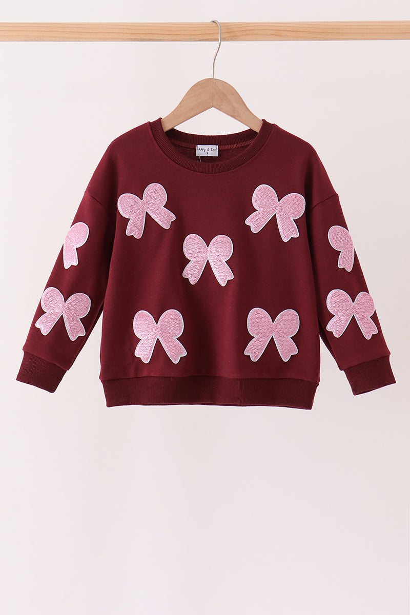 Wine bow sequin mom&me top - Aaria Tees