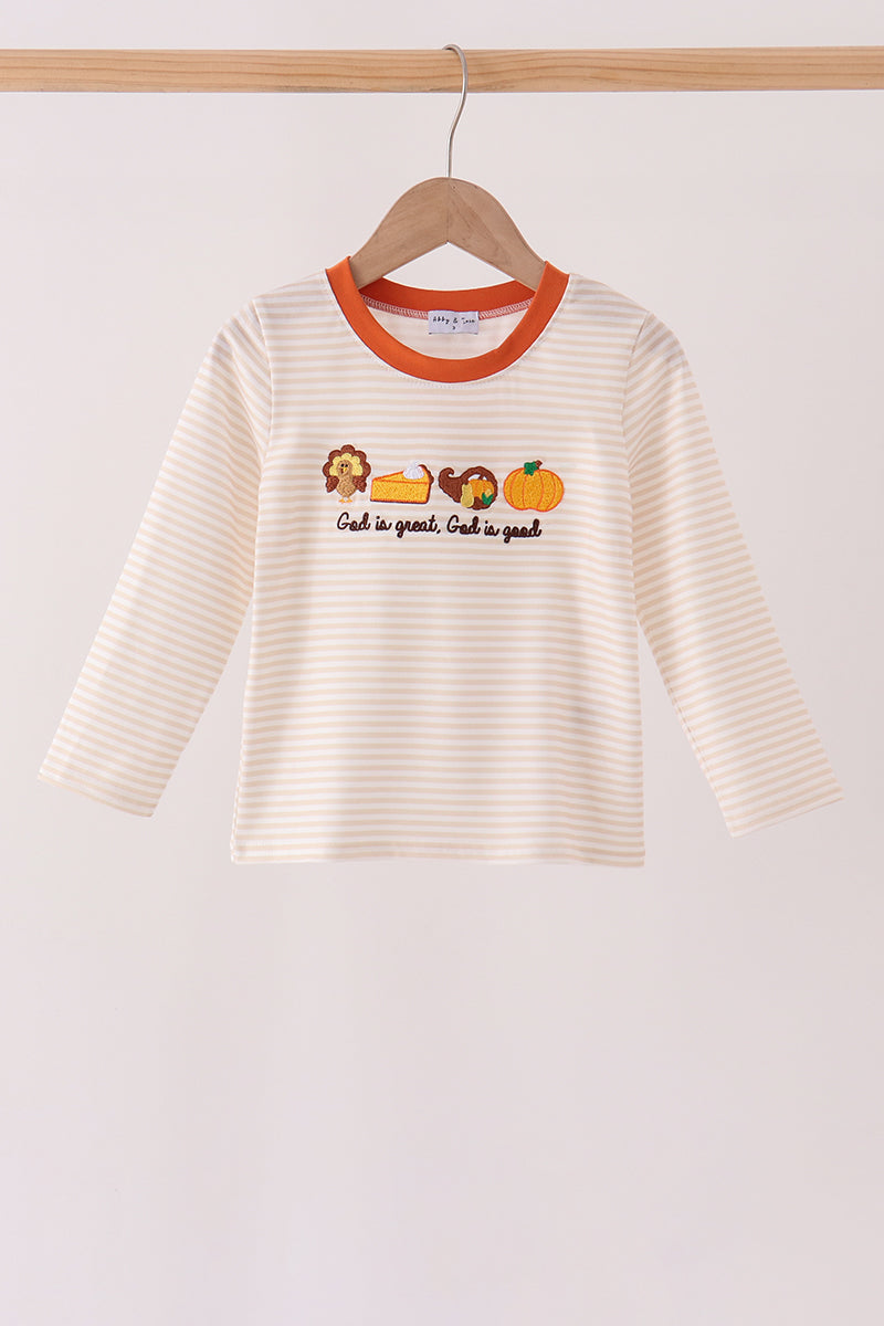 Cream turkey pumpkin embroidery top - Aaria Tees