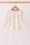Cream turkey pumpkin embroidery top - Aaria Tees Aaria Tees