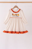 Cream turkey pumpkin embroidery ruffle dress - Aaria Tees Aaria Tees