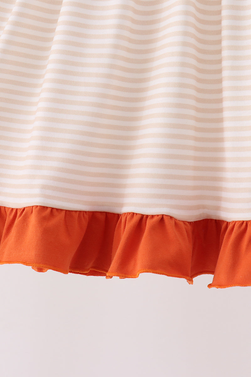 Cream turkey pumpkin embroidery ruffle dress - Aaria Tees Aaria Tees