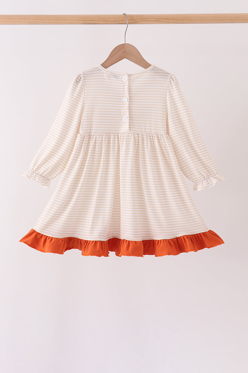 Cream turkey pumpkin embroidery ruffle dress - Aaria Tees Aaria Tees