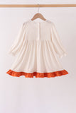 Cream turkey pumpkin embroidery ruffle dress - Aaria Tees Aaria Tees
