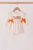 Cream turkey pumpkin embroidery bow bubble - Aaria Tees Aaria Tees