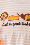 Cream turkey pumpkin embroidery bow bubble - Aaria Tees Aaria Tees