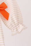 Cream turkey pumpkin embroidery bow bubble - Aaria Tees Aaria Tees