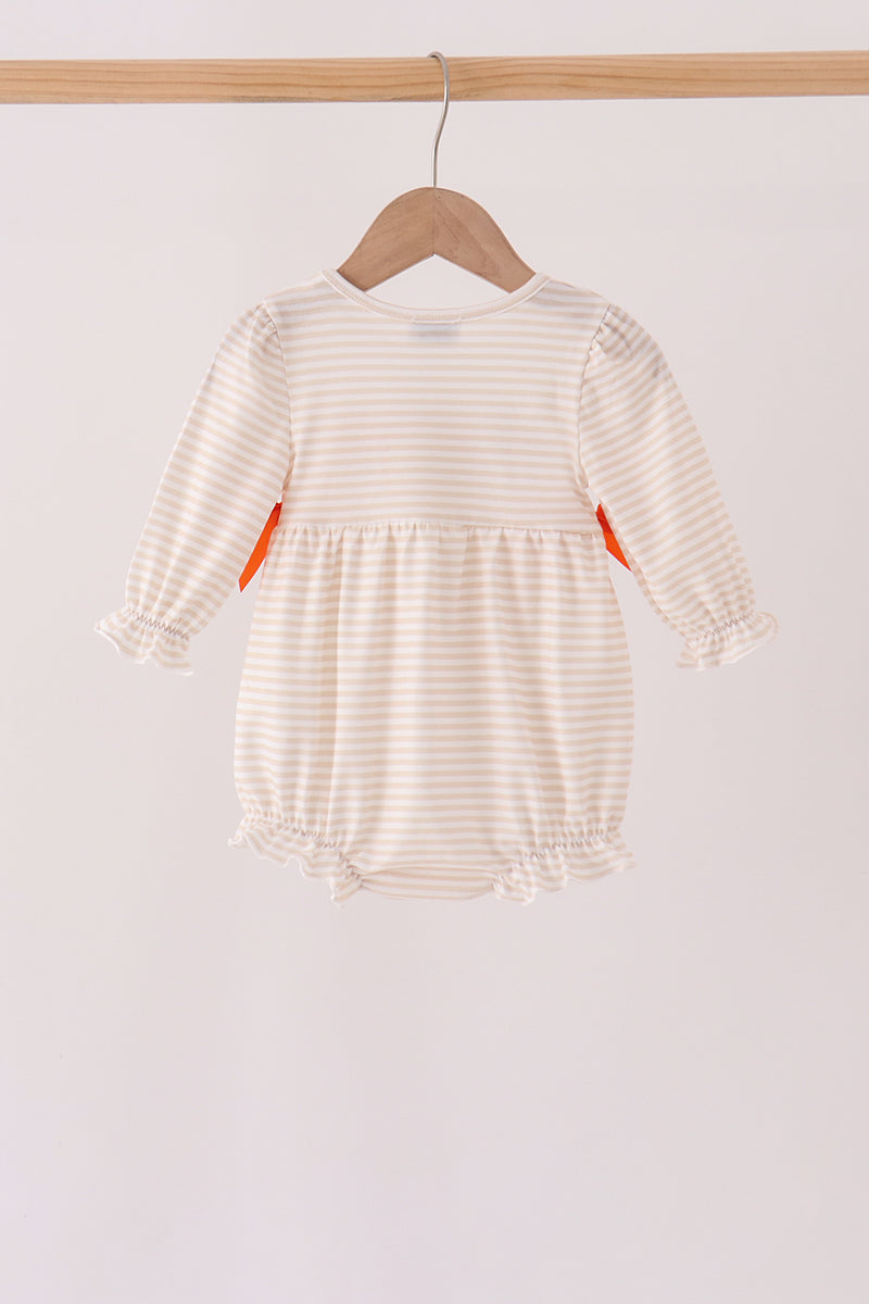 Cream turkey pumpkin embroidery bow bubble - Aaria Tees Aaria Tees