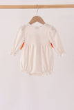 Cream turkey pumpkin embroidery bow bubble - Aaria Tees Aaria Tees