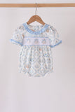 Blue pumpkin embroidery ruffle bubble - Aaria Tees Aaria Tees
