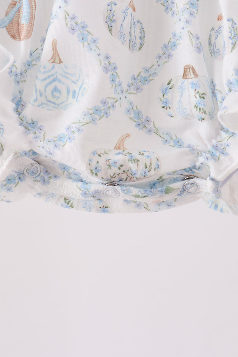 Blue pumpkin embroidery ruffle bubble - Aaria Tees Aaria Tees